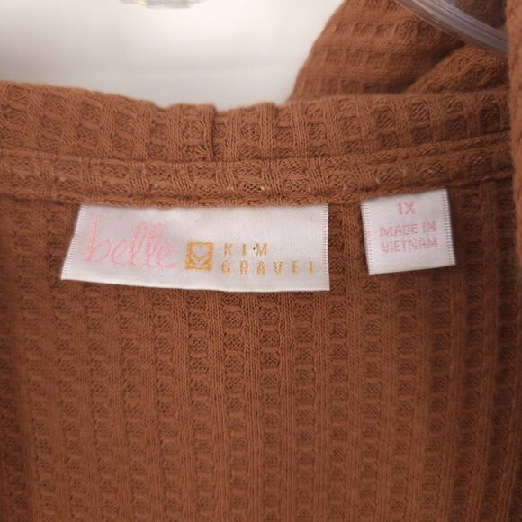 Belle by Kim Gravel Waffle Knit Hooded Cardigan Size 1X Pockets rust orange - Picture 6 of 10
